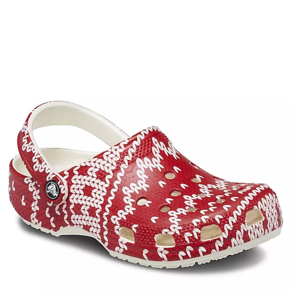 Crocs Classic Holiday Sweater Clogs Men’s 5, Women’s 7 Red & White Shoes 209237